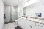 Main Bathroom with Double Sinks and Walk in Shower